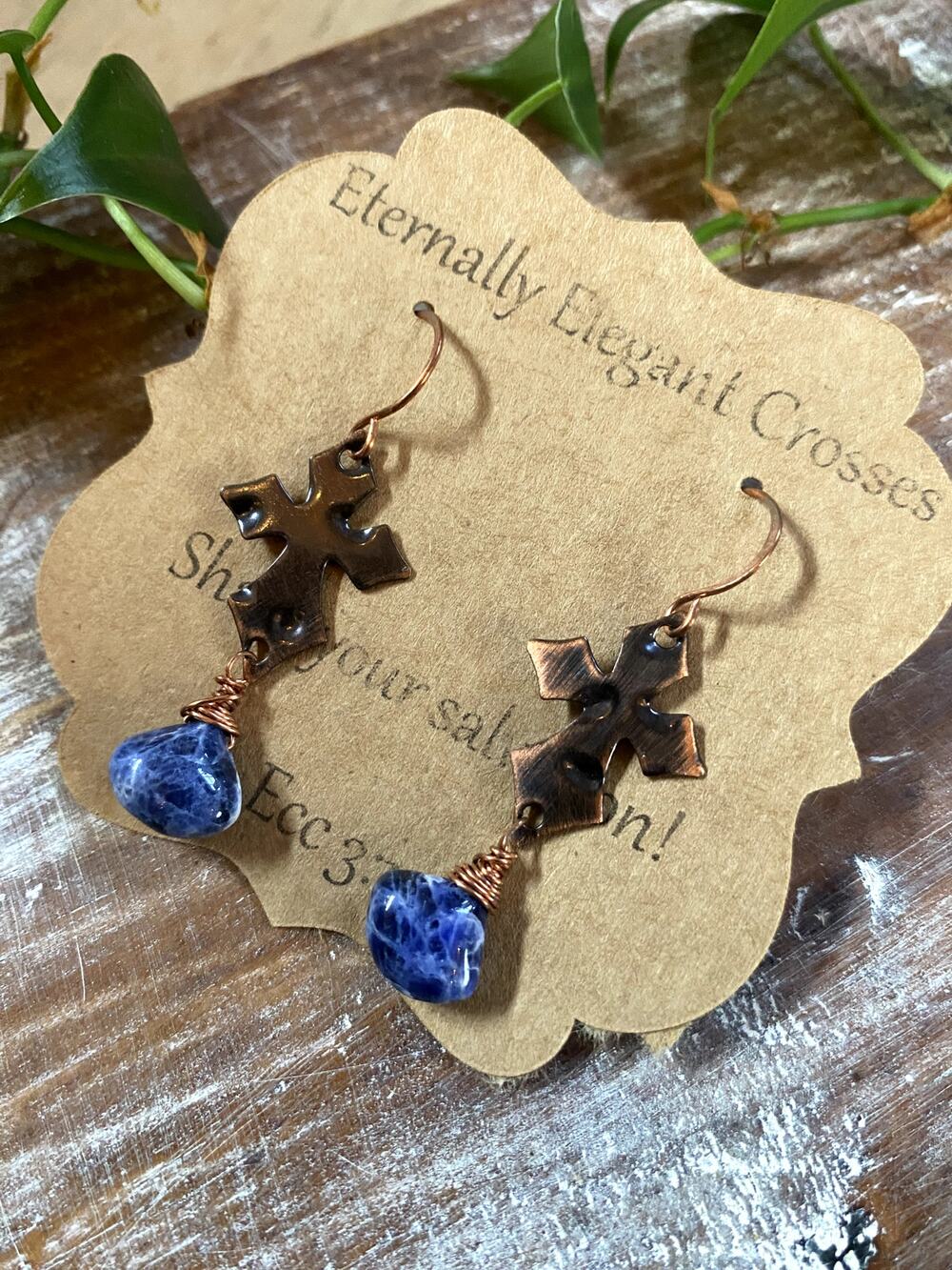 Blue Sodalite Copper Cross Earrings